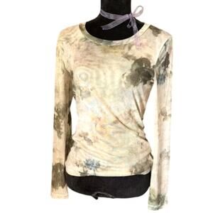 Adore Sheer Mesh Floral Long Sleeve Top – Moss Green Grunge Fairy Layering Tee